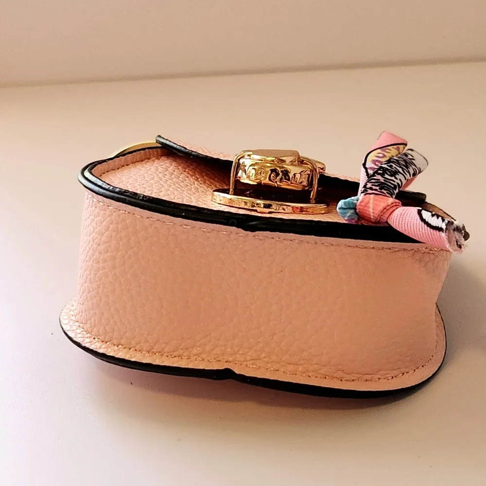 Mini Satchel Keychain Bag Charm Blush Pink Faux Leather with Twilly Scarf Accent